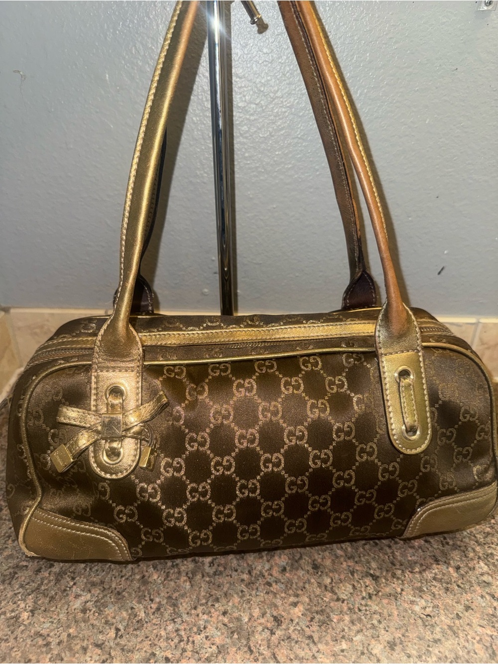 Gucci princy Brown/gold Monogram Boston Bag EUC (guaranteed authentic)